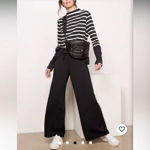 SPANX AirEssentials Black & White Stripe Pattern Mock Neck Pullover- Size S